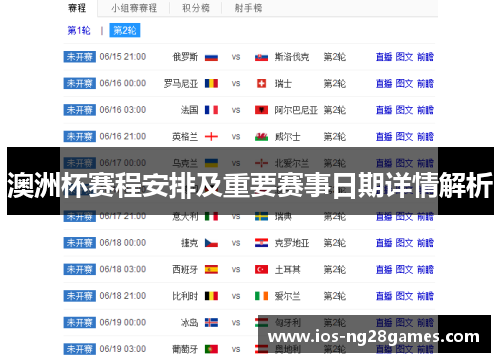 澳洲杯赛程安排及重要赛事日期详情解析 澳洲杯赛程安排及重要赛事日期详情解析