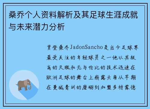 桑乔个人资料解析及其足球生涯成就与未来潜力分析